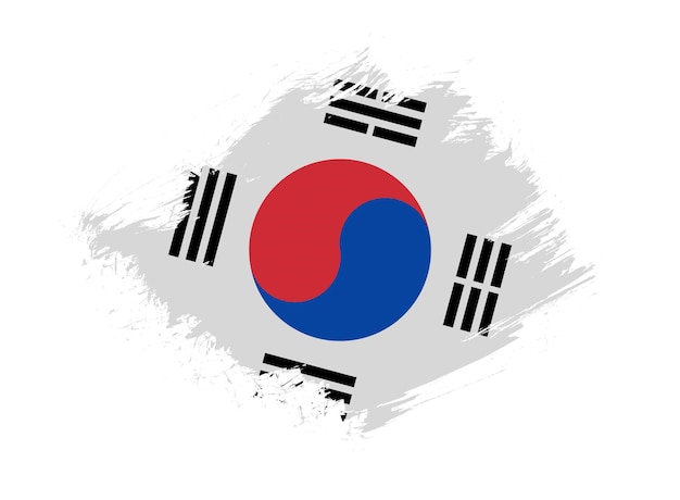 흰색 배경에 추상 페인트 브러시 텍스처 효과가 있는 한국 국기