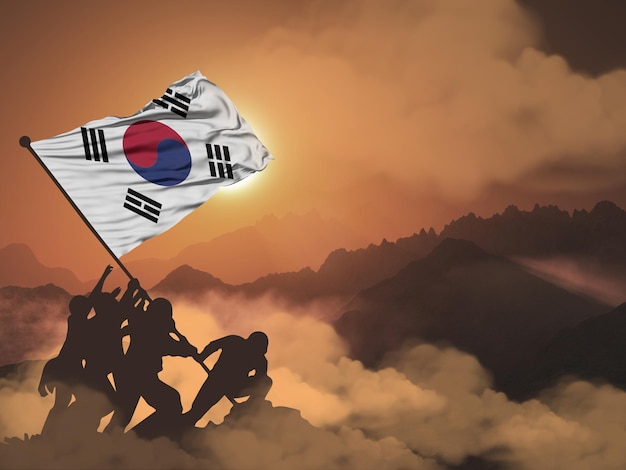 사진 국경일 축하를 위한 새틴 패브릭 3d 그림의 한국 국기 기호