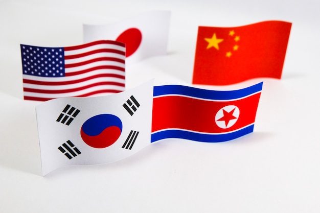 South Korea and North Korea flags with white background 