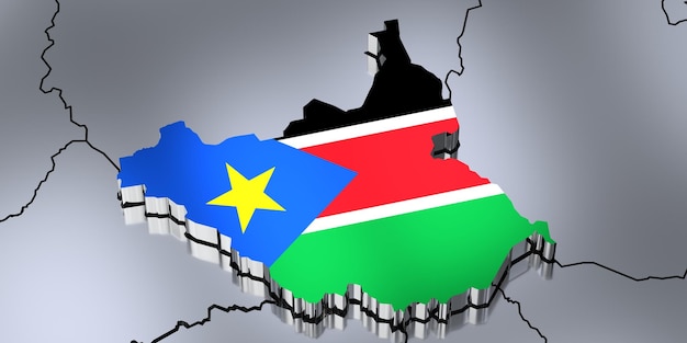 South Sudan borders and flag 3D illustration