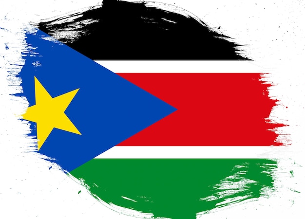 South sudan flag on distressed grunge brush background