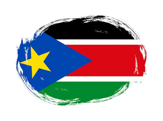 South sudan flag in rounded stroke brush background