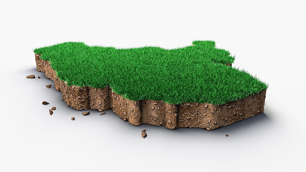 South Sudan Map Grass and ground texture 3d illustration