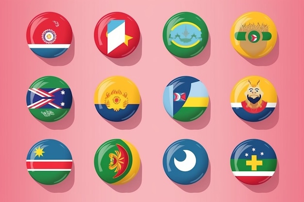 Photo southeast asia flags set and members in botton stlyevector design element illustration