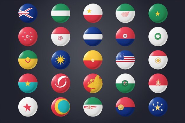 Photo southeast asia flags set and members in botton stlyevector design element illustration