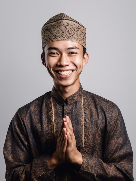 Southeast Asian Muslim man congratulate with folded hands