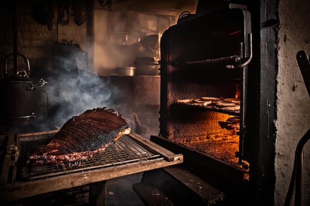 Southern BBQ in Texas Hickory being the brisket grilled and smoked in a chamber smoker