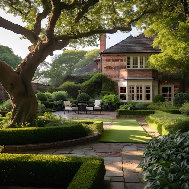 Southern Boxwood and Brick Parterre Designed Garden