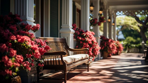 Photo southern front porch in the spring