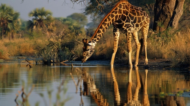 Southern giraffe drinking water