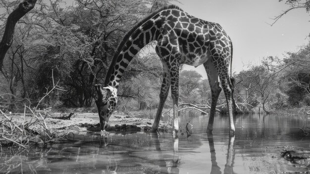 Southern giraffe drinking water
