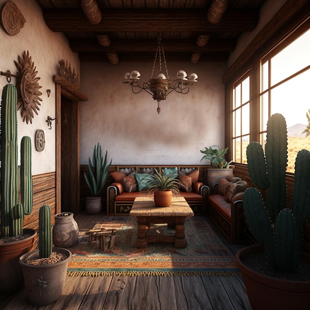 Southwestern style living room decor interior design AI Generated image AI Generated image