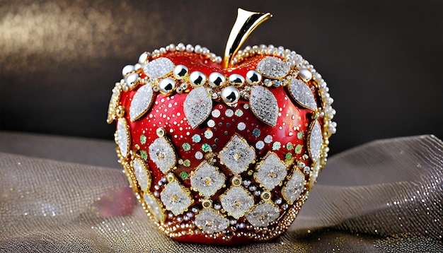 Photo souvenir apple made of diamonds the apple is encrusted with many rhinestones and diamonds