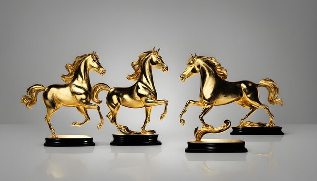 Photo a souvenir golden horse award or trophy on black background