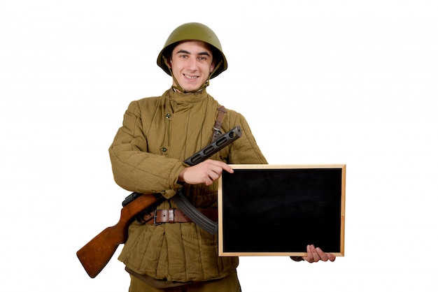 Soviet soldier shows sign