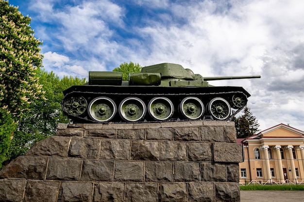 Soviet tank T34 of World War II as a monument in the city center