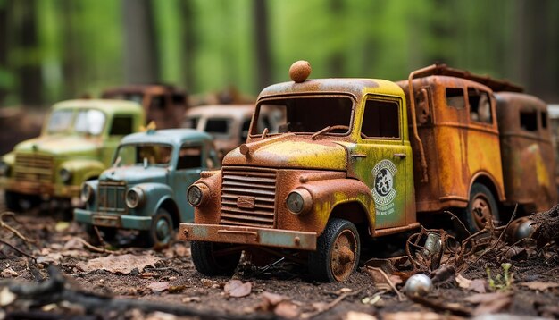 Photo soviet toys of rusty truck in chernobyl nuclear disaster area