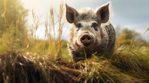 Foto la posa serena della scrofa sul prato