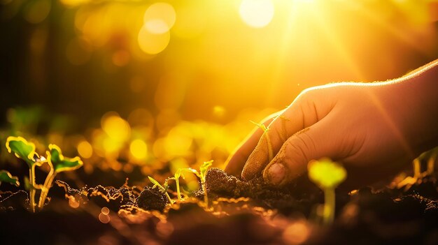 Sowing in Agriculture Workers Plant Seedlings