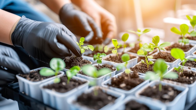 Sowing in Agriculture Workers Plant Seedlings