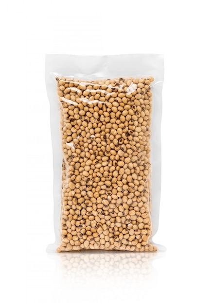 Soy bean in plastic pouch isolated 