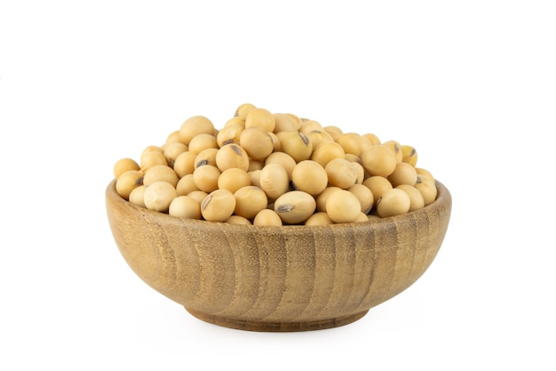 Soy beans in bowl wood isolated
