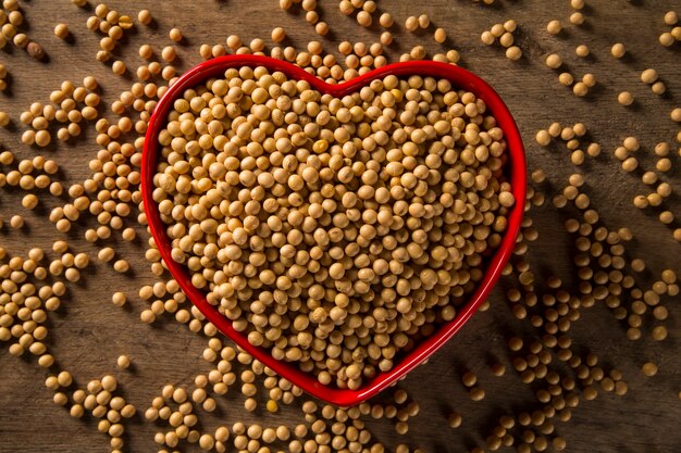 Soy beans inside a heart pot