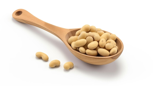 soy beans in a wooden spoon