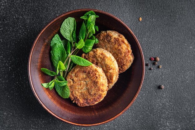 Cotolette di carne di soia carne vegetale pasto sano dieta alimentare spuntino sul tavolo spazio copia cibo