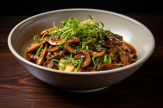 Photo soy miso mushroom teriyaki donburi