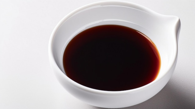 Soy sauce in white bowl isolated
