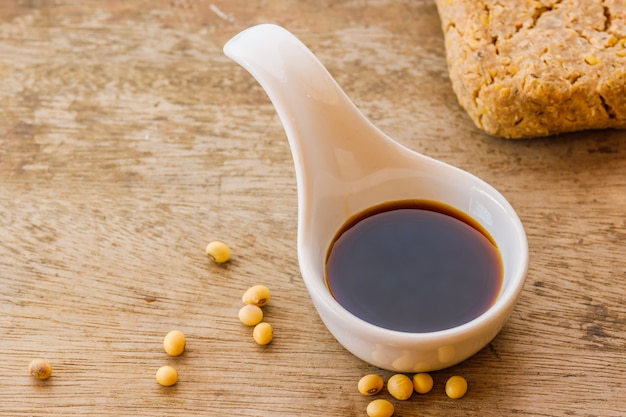 Soy sauce in a white cup