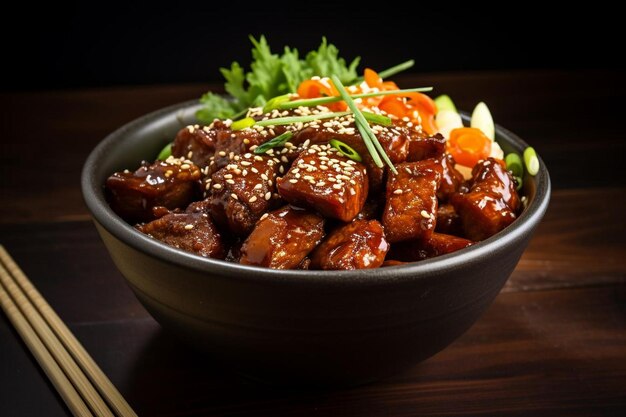 Photo soy sesame pork teriyaki donburi