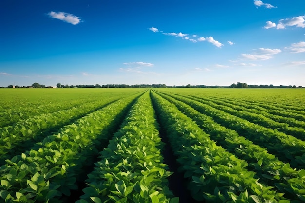 soybean field under clear blue sky