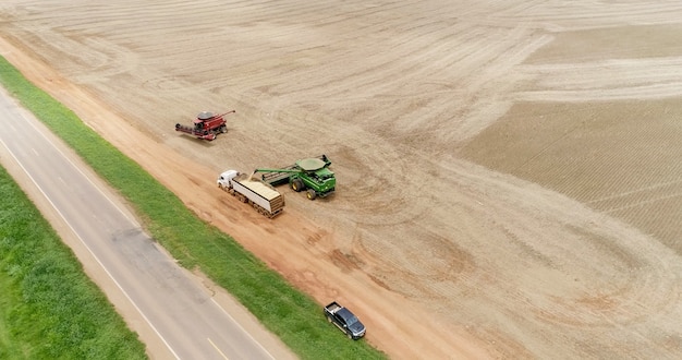 Soybean harvesting at a farm in Mato Grosso, Brazil.