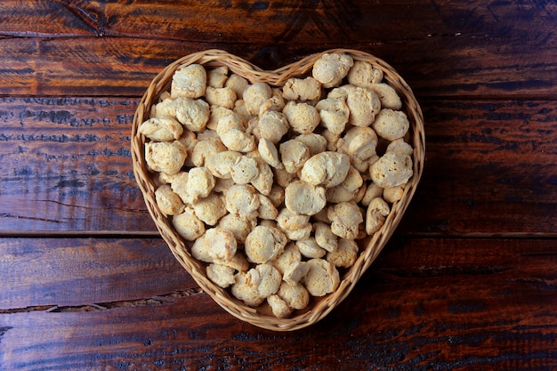 Soybean meat, chunks in a basket with heart shape