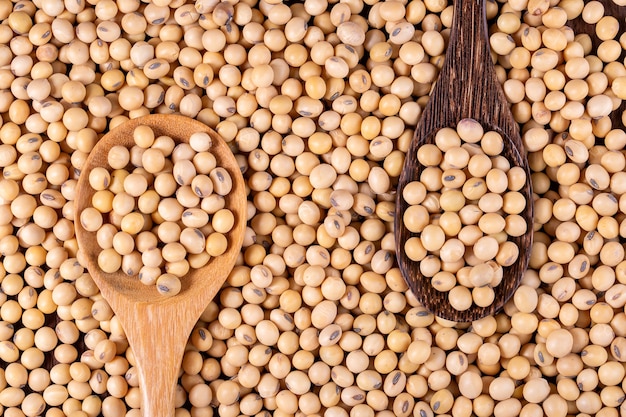 Soybean oil on a wooden background. rustic style