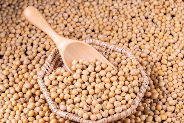 Soybean oil on a wooden background rustic style