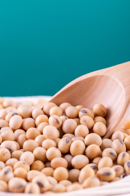 Soybean oil on a wooden background rustic style