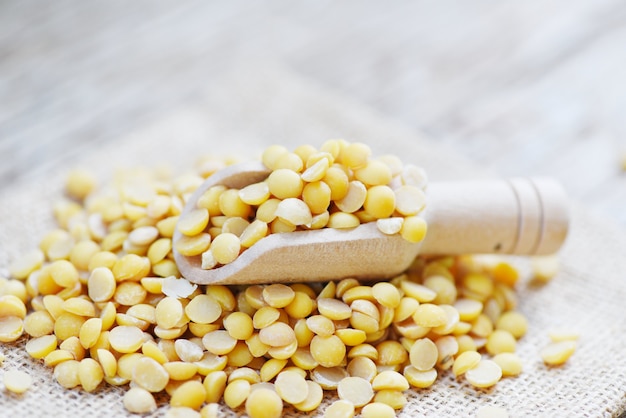 Soybean in a wooden bowl