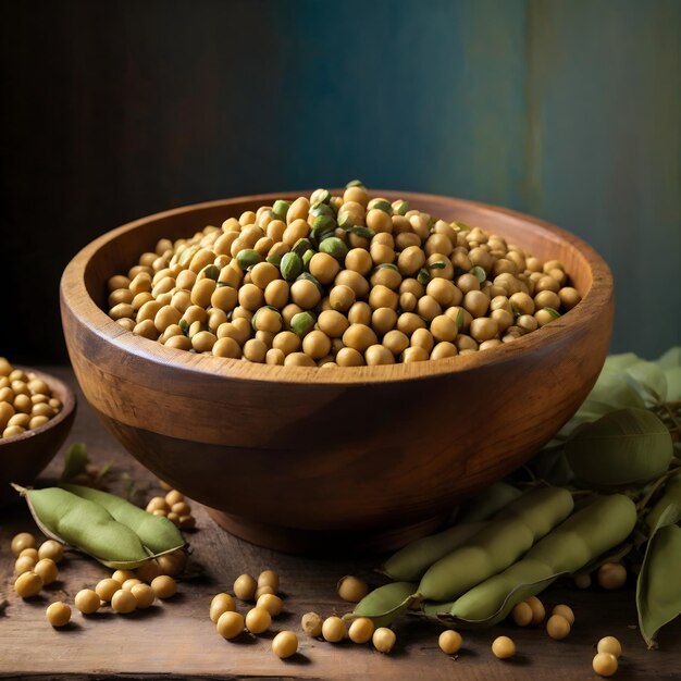 Soybeans in a Rustic Wooden Bowl