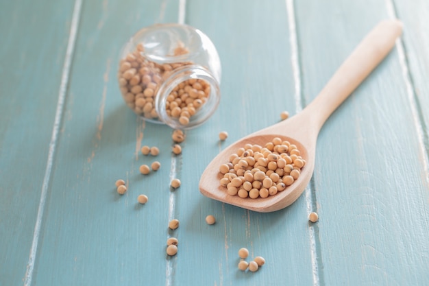 Soybeans on the table in blue