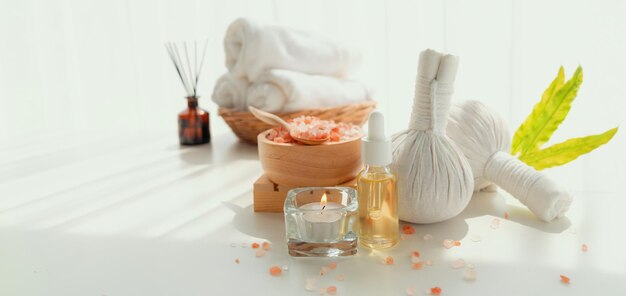 Spa accessory composition set in day spa hotel beauty wellness center