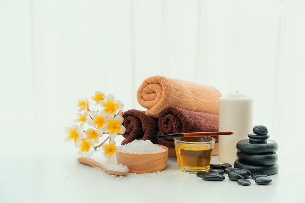 Spa accessory composition set in day spa hotel beauty wellness center