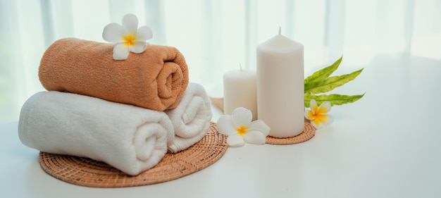 Spa accessory composition set in day spa hotel beauty wellness center