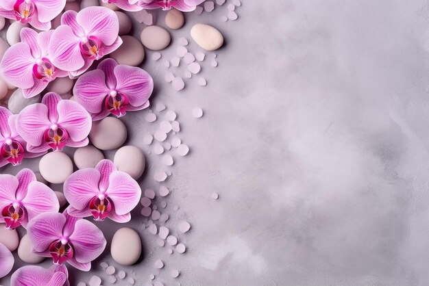 Spa Aromatherapy Background Flat Lay of Various Beauty Care Products Decorated with Simple Orchid Fl