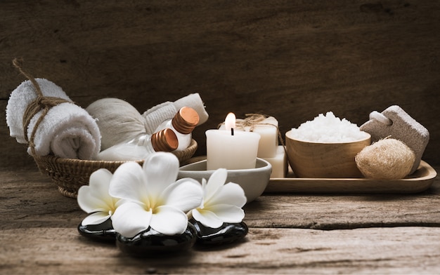 Spa and  aromatherapy products on wooden background