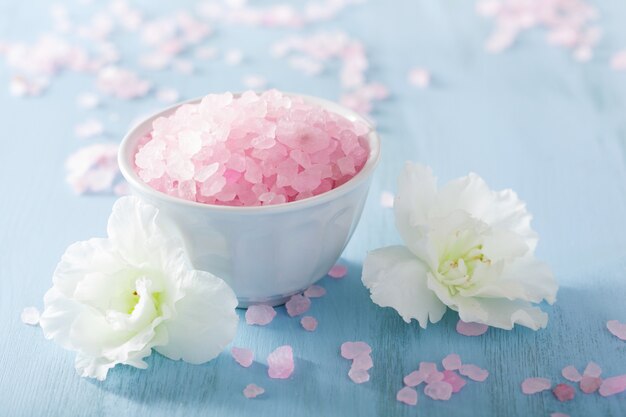 Spa aromatherapy set with azalea flowers and herbal salt