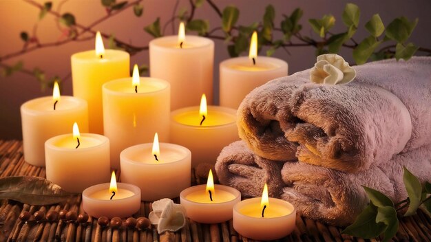 Spa arrangement with candles and towel