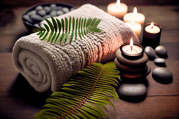 Spa background candles stones and towels Generative AI Generative AI